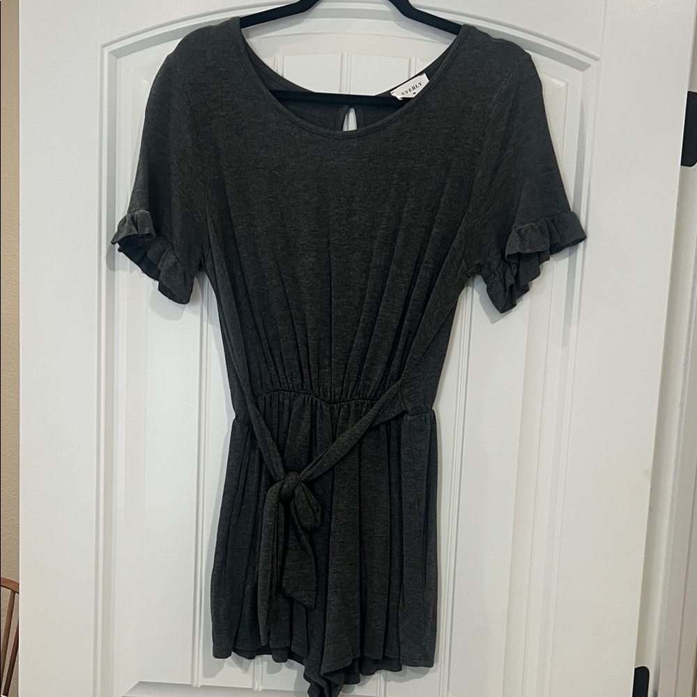 Everly Dark Gray Ruffle Sleeve Romper